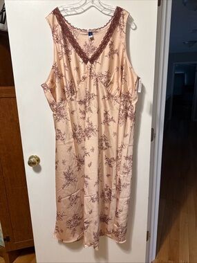 Old Navy Peach Floral Slip Dress with Brown Lace Trim